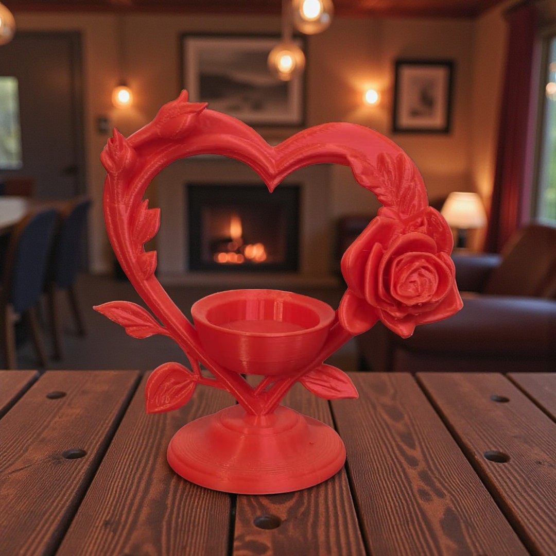 Rose in Heart – LED Tealight Holder